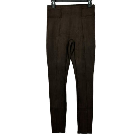 Spanx Leggings Womens Small Brown Faux Suede Stretch Pull On Shaping Athleisure - Picture 1 of 6